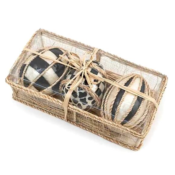 Mackenzie-Childs Courtly Check Woodland Capiz Eggs Set of 3 Easter Decor NEW - Picture 2 of 8